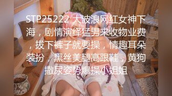 STP25222 大波浪网红女神下海，剧情演绎猛男来收物业费，拔下裤子就要操，情趣耳朵装扮，黑丝美腿高跟鞋，黄狗撒尿姿势爆操小姐姐